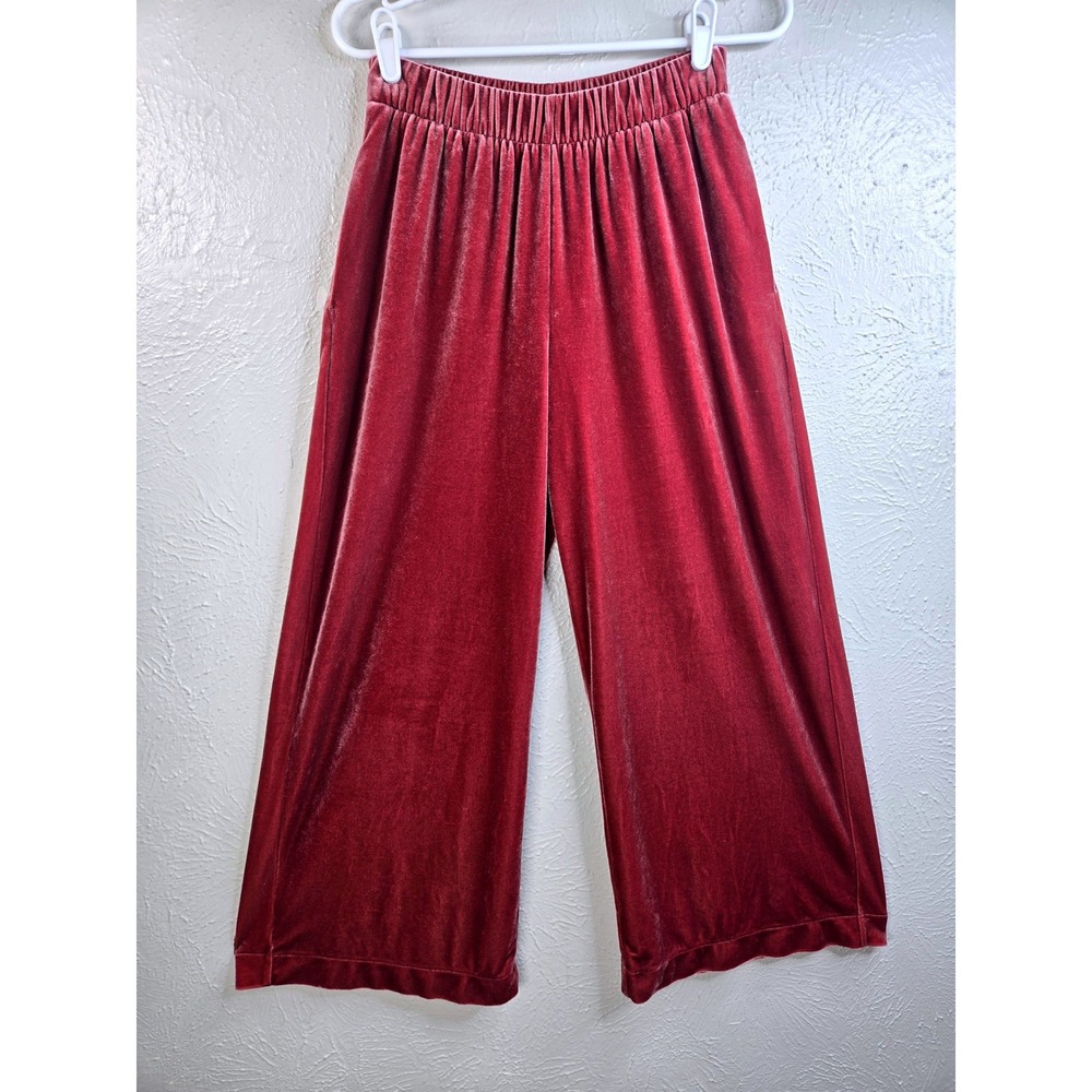 Uniqlo Velvet Wide Leg Gaucho Pants M Pink Elastic High Waist Pull On Culottes